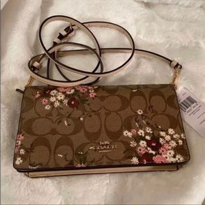 Coach Anna Crossbody Clutch Signature Canvas Evergreen Floral & Skinny ID case